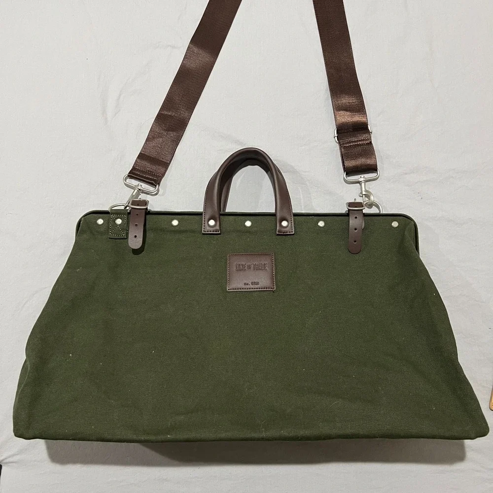 Line of Trade Olive Green Canvas Leather Handles Traveler Weekender Duffel Bag